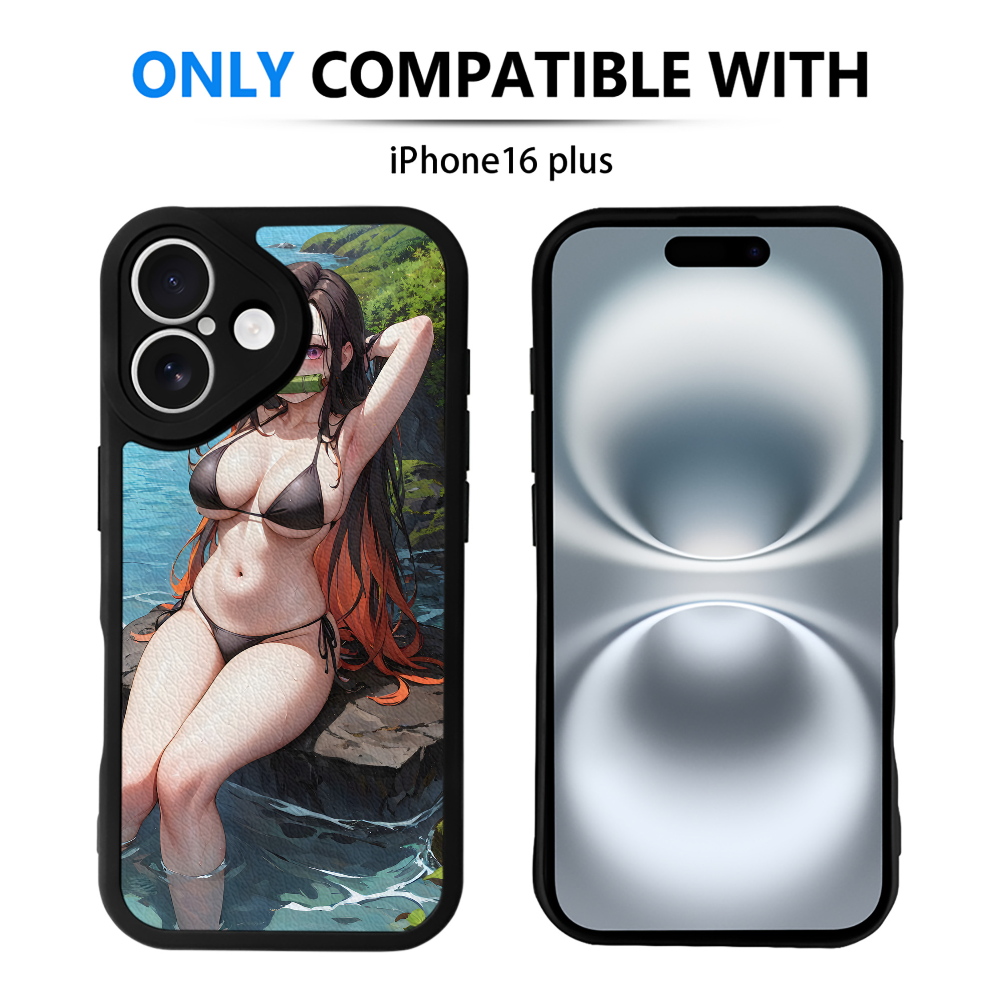 （画像用） 鬼滅の刃（きめつのやいば）竈門 禰󠄀豆子／かまど ねずこ Kamado Nezuko 【iPhone 16シリーズ対応】シリコンスマホケース（レザー調） 材質：シリコン